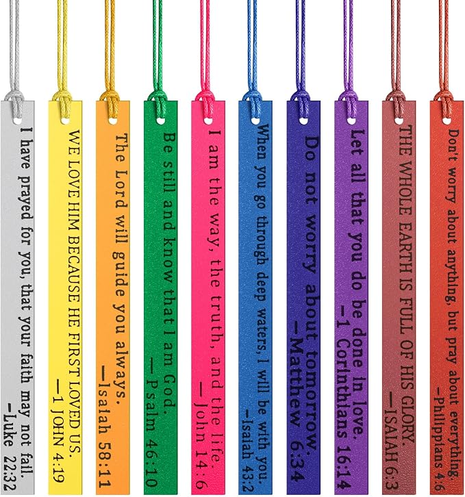 Laumoi 10 Pcs Christian Leather Bookmarks, Handmade Bible Verses Scripture Bookmarks for Women & Men, Religious Christian Gifts for Book Lovers, Church & Book Club Supplies(Elegant, Bright Color)