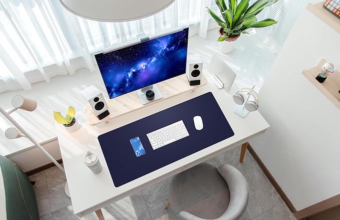 AFIING Cork Desk Mat, Blue, 35.4" x 17",Desk pad Protector | Dual-Sided Cork & PU Leather, Waterproof, Non-Slip, For Office & Gaming