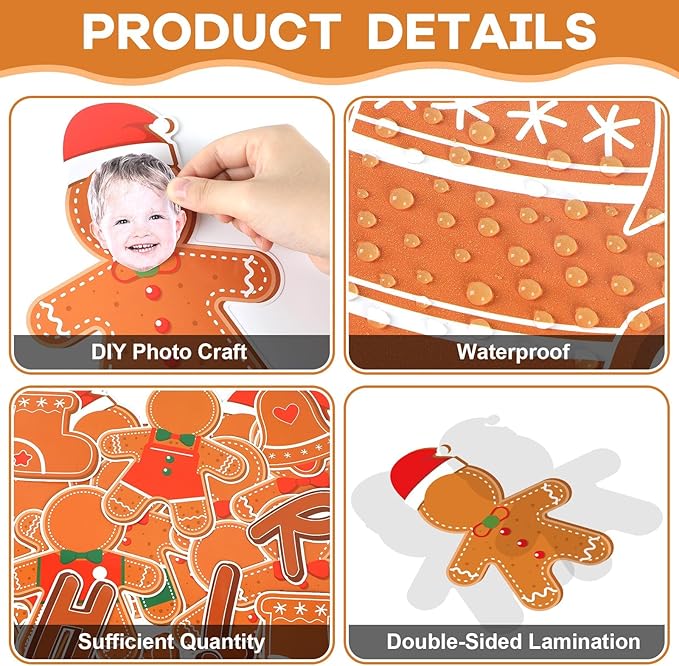 QOUBAI Christmas Bulletin Board Decoration Xmas Gingerbread Man Paper Cutouts DIY Photo Crafts Christmas Stocking Bulletin Board Set for Winter Holiday Classroom Wall Door Decor Home School Supplies