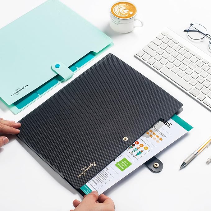 Sooez Accordion File Organizer, Letter Size Expanding File Folder with Labels, 5 Pocket Folders for Document, Portable Paper Bill Receipt Organizer for Home School Office Supplies, A4 Size, Dark Green
