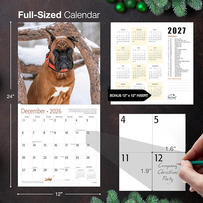 MICASA PRESS Boxers 2026 Wall Calendar 12 Month | 12" x 24" Open | Thick & Sturdy Paper | Giftable | Cute Puppy Dog Calendar 2026