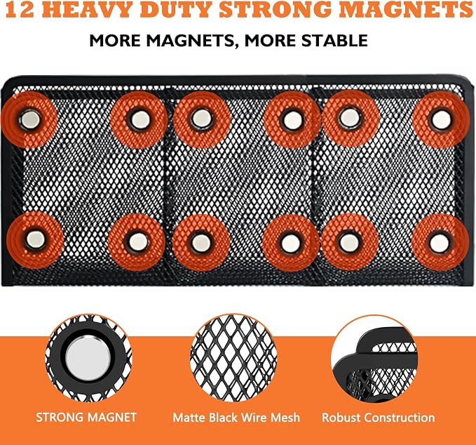 Ameceres Magnetic Pencil Holder - Extra Strong Magnets Mesh Marker Holder Perfect for Whiteboard, Refrigerator and Locker Accessories (3-Compartment (1 Pack))