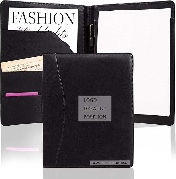 Free Engraved Name,Padfolio Portfolio PU Leather Binder,Interview Resume Folder,Business Card Holder, Organizer with A4 Legal Pads for Men Women(Black,Custom)