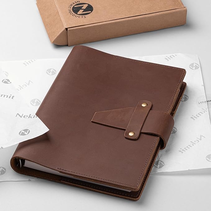Nekmit Leather Planner 2026, A5 Refillable Runs From January 2026 to June 2027 Ring Binder 5"x8" Planner Monthly Weekly, Crazy Horse Leather Cover with Storage Pockets, Back to School Supplies