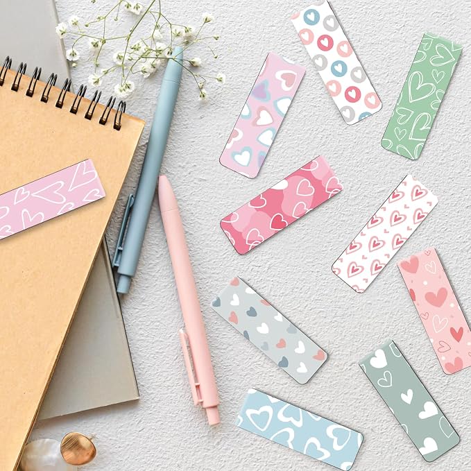 Magnetic Bookmarks for Book Lovers, 10 Love Pattern Designs | Cute Magnet Page Markers, For Students Teachers Adults, Home Office Reading Stationery, Assorted Book Markers