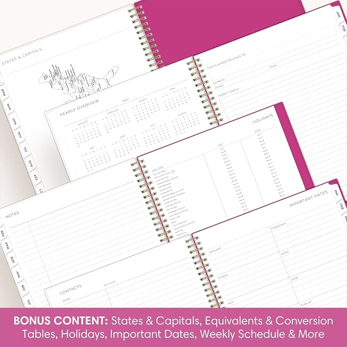 Blue Sky Kelly Ventura 2027 Weekly and Monthly Planner Calendar, January 2027 - December 2027, 8.5" x 11", Flexible Cover, Laminated Tabs, Durable Twin Wire Binding, Storage Pocket, Includes Sticker Sheet, Magenta Blooms