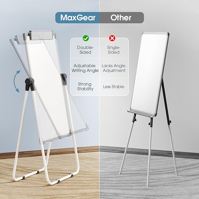 MaxGear Easel Whiteboard with Stand, 36" x 24" Double-Sided Dry Erase Board Flip Chart, Height Adjustable,Foldable, Portable for Home Office Classroom Teaching, 2PCS