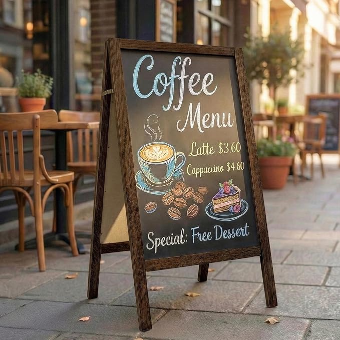 TEAKMAMA A Frame Chalkboard Sign, 40"x20" Extra Large Chalk Board Double-Sided Sidewalk Sign Sturdy Sandwich Menu Board for Restaurant Coffee Shop and Wedding, Brown