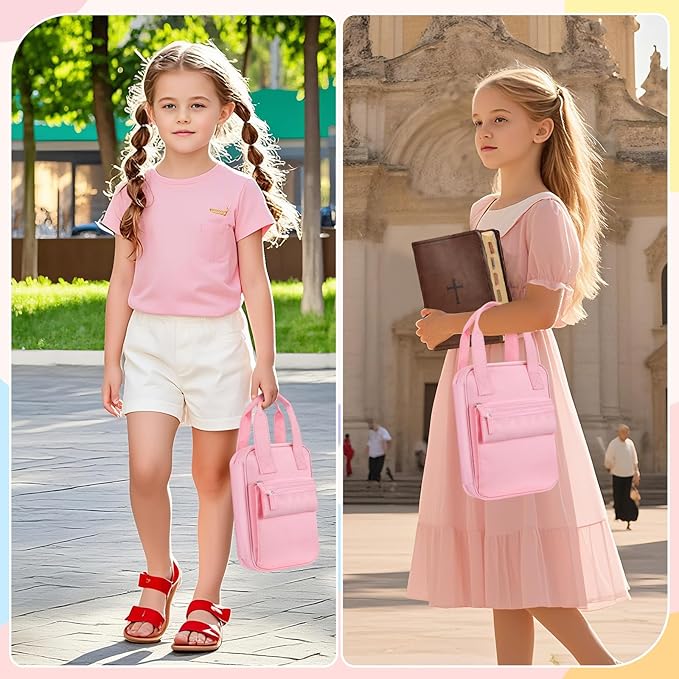 FINPAC Bible Cover Case Tote Bag Water-Resistant Bible Carrying Case Christian Gifts for Church Study Supplies, Pink