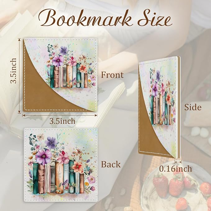 Icycay Floral Book Corner - Cute Leather Bookmarks, 3 Pcs Reading Page Markers - Gifts for Women, Men, Students and Teachers