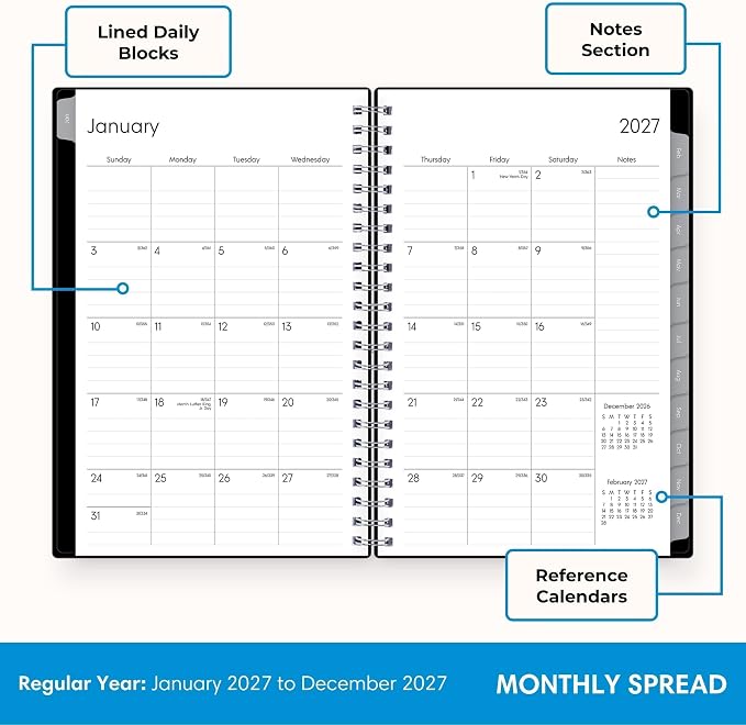 Blue Sky 2027 Weekly and Monthly Planner Calendar, Includes January 2027 - December 2027, 5" x 8", Flexible Cover, Wirebound, Laminated Tabs, Enterprise