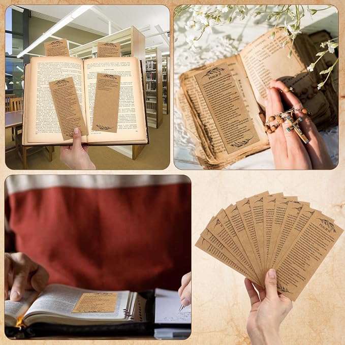 Skyygemm 100 Pcs Psalm 91 Bookmarks Bulk Clergy Appreciation Gift Christian Bible Scripture Kraft Paper Prayer Card Religious Verse Inspirational Sunday School Teacher Gift for Church Pastor (English)