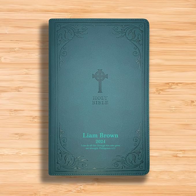 Personalized NRSV Catholic Bible Faux Leather Medium Print Size Gift Edition | Custom with Name, Date or Text | Gift for Catholic and Religious Celebrations | Teal