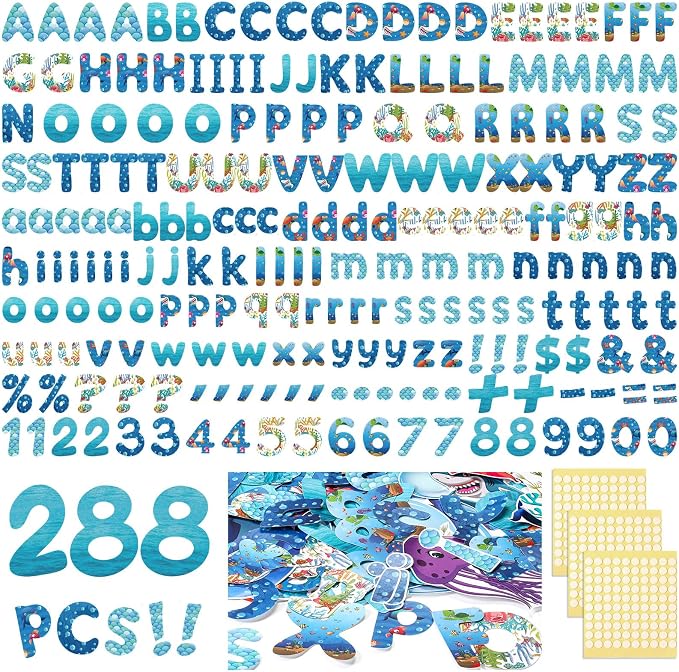 221 Pcs Ocean Bulletin Board Letters, Round Alphabet Number Punctuation Symbol Combo Letter Cutouts, Under The Sea Classroom Decor for School Classroom Chalkboard Poster Bulletin Board Wall