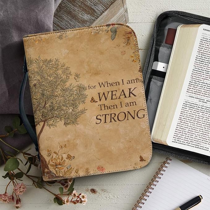 Vintage Style Olive Tree Bible Case with Bookmark Waterproof Bible Cover Case for Women Lightweight Bible Bag with Handle Pockets Church Book Bag Brown