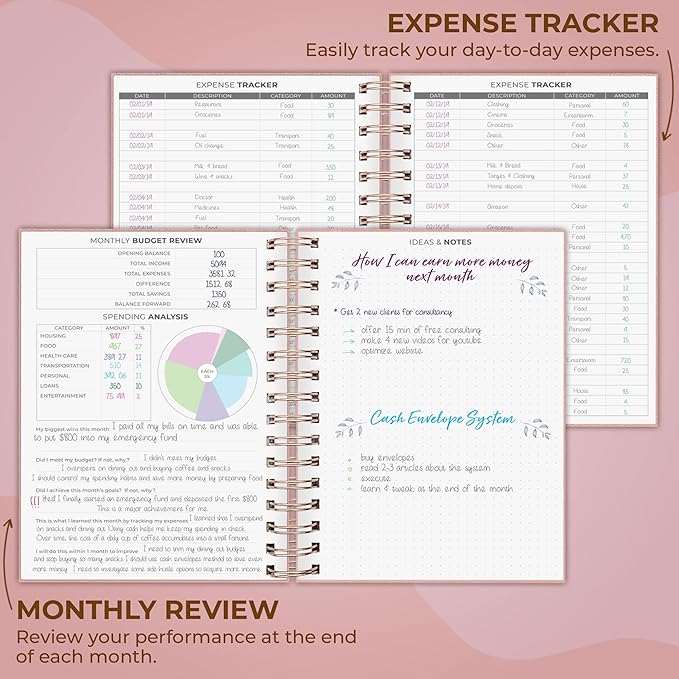 Clever Fox Budget Planner Spiral – Expense Tracker Notebook – Monthly Budgeting Organizer, Finance Logbook & Accounts Book to Control Your Money – Undated Bill Tracker, 6.3x8.4” - Powder Rose