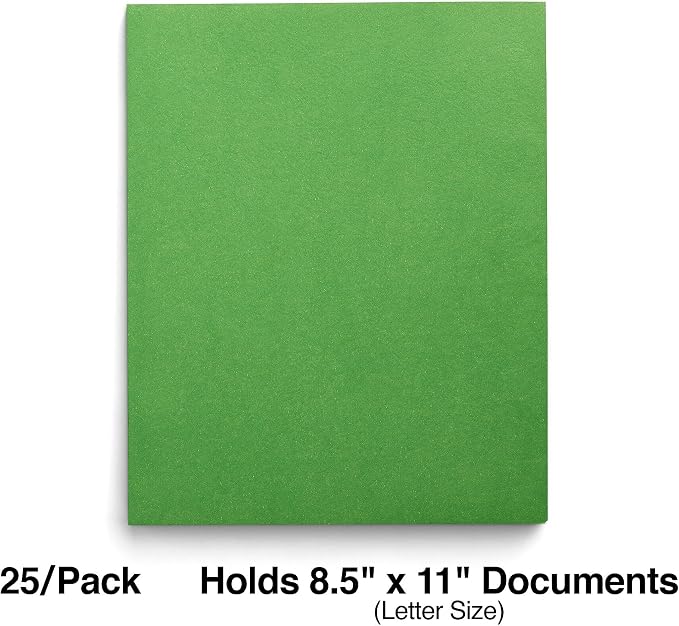 Staples Smooth 2‑Pocket Paper Folders, Letter Size Project Folders for Office, School & Organization, Green, 25‑Pack