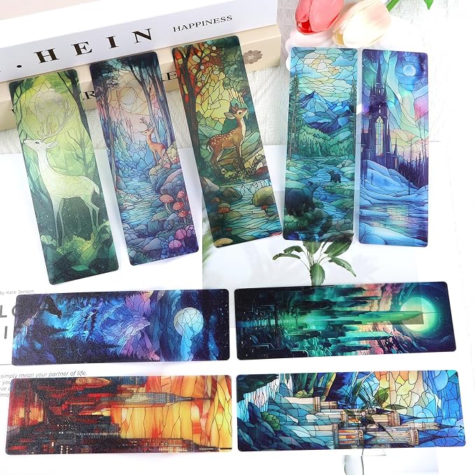 Fantasy Stained Glass Bookmark Gifts - Cosmisun 10 Pcs Dark Romance Transparent Bookmarks Romantasy Inspired Book Mark Page Marker Clips Gifts for Women Men Book Lovers Teacher Student Bookish Reader