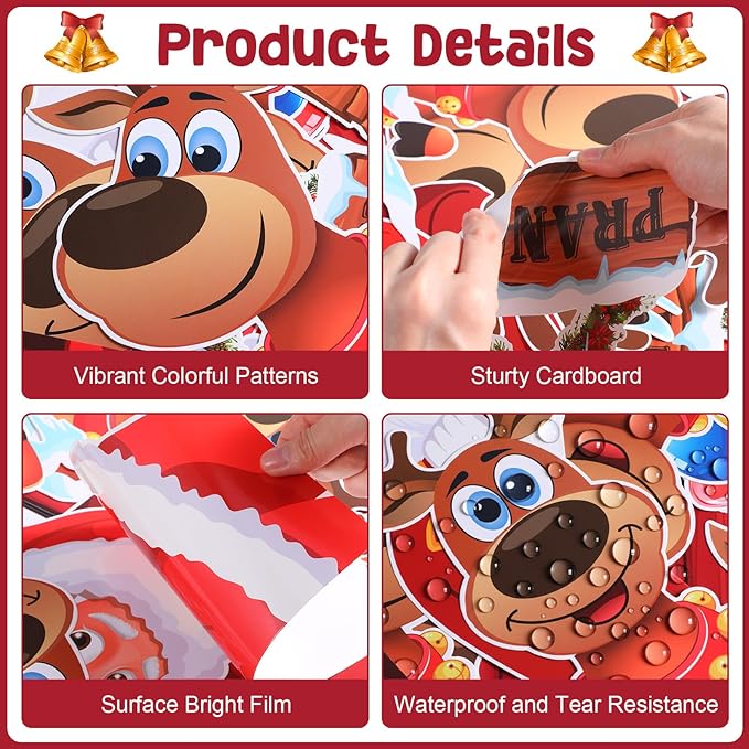 Christmas Bulletin Board Set Santa's Stables Classroom Decorations Santa Claus Reindeer Windows Xmas Gift Box Bells Lights Cutouts for Winter Holiday Office Home Door Wall Display