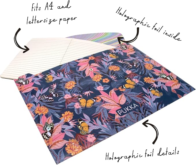 Pukka Pad Bloom A4 Stud Wallets – File Storage Folder – 12.6 x 9.25in – Pack of 3 Assorted Floral Designs