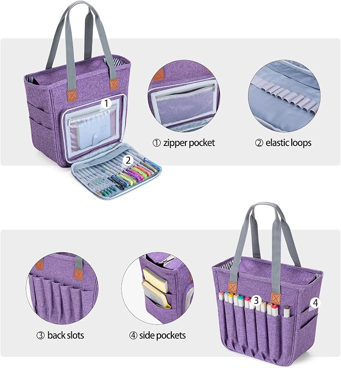 LUXJA Bible Bag with Multiple Pockets for Bible Study Items, Bible Case Tote for Women, Purple