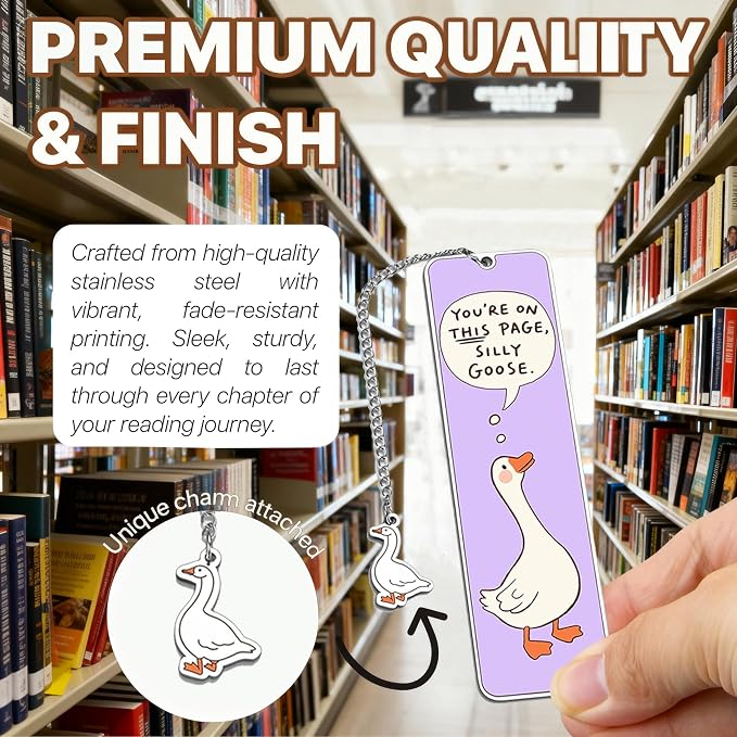 Purple Cute Bookmark for Women Silly Goose Gift Metal Bookmark for Students, Teachers, and Readers Funny Bookmarks Gift Page Markers Study Stationery, Office Supplies (Purple)