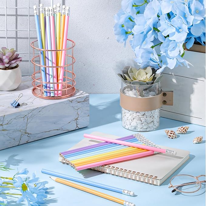 24 Pcs Round Pencils with Eraser 2 HB Cute Pencils Bulk for School Graphite Wood Color Unsharpened Pencil for Drawing Sketching Wedding School Teacher Supplies Student Reward
