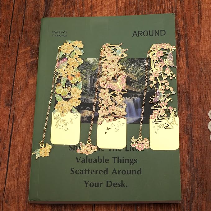 3 PCS Metal Bookmarks, Bookmarks for Women, Beautiful Flower Bookmark, Osmanthus Fragrans, Plum Blossom, Apricot Blossom (BKM-050-004)