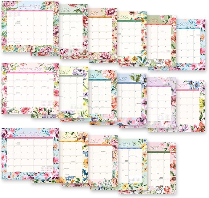 Orange Circle Studio 2027 Bella Flora Magnetic Monthly Calendar Pad, 17-Month Floral Calendar for Office Desk & Refrigerator, Wall Planner, 9.6" x 8.5", Tear-Off Pages, Thick Matte Paper Family Organizer