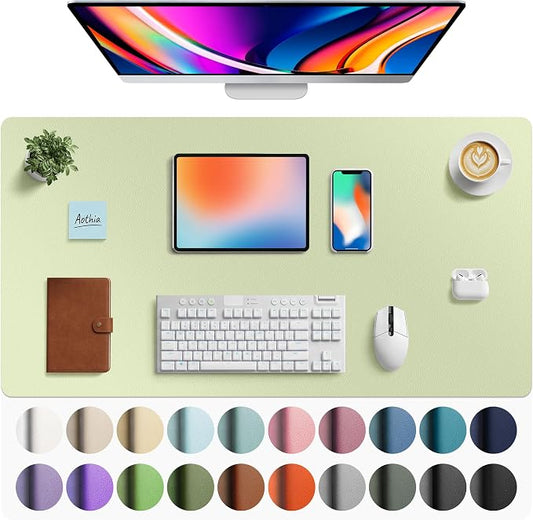 Aothia Faux Leather Desk Mat - Large Mouse Pad, Non-Slip PU Leather Blotter, Waterproof Writing Surface for Office and Home (Grass Green, 40" x 24")