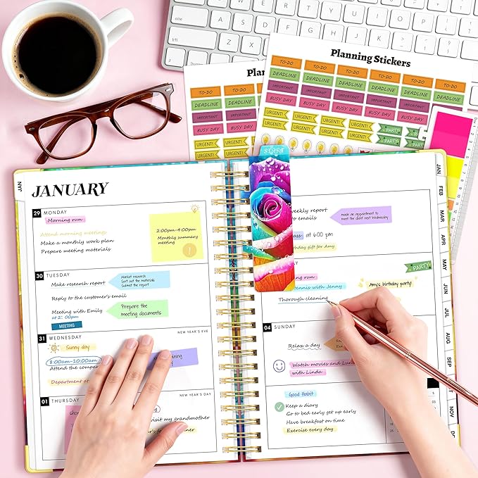 Planner 2026-2027, 18 Month Weekly and Monthly Planner, Jan. 2026 - Jun. 2027, 9" x 11.6" A4 Large Hardcover Calendar Planner with Page Tabs, Separator Page, Inner Pocket, Bookmark, Stickers, Sticky Note Set