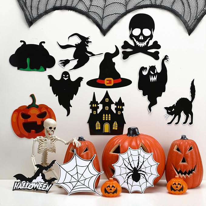 60 Pcs Halloween Cutouts Paper Bulletin Board Cutouts Decorations Ghosts Pumpkin Skull Shaped Die Cut Wall Decor for DIY Craft Halloween Party School Classroom Bulletin Board Decorations