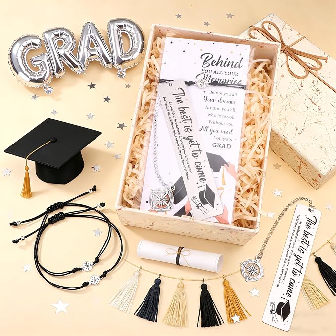 12 Sets Class of 2026 Graduation Gifts Compass Bracelets Graduation Bookmarks Inspirational Greeting Cards Graduate Party Favors Congrats Grad Gifts for College Middle High School Inspirational Gift