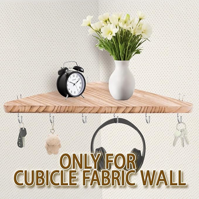 Cubicle corner shelf with hook：1pcs 16.5in wood triangle cubicile hanging shelves organization accessories fabric walls organizer for use in office cubicles office stylish decoration for women's desks