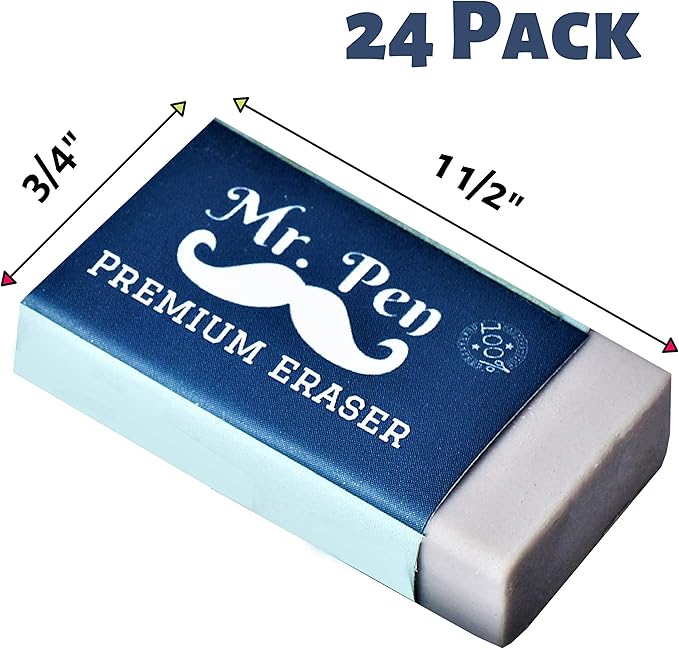 Mr. Pen- White Pencil Eraser, 24 Pack, Large Latex Free Vinyl Block Erasers Bulk for School, Office, Art Sketching, Homework, Exams, Clean Smudge-Free Correction