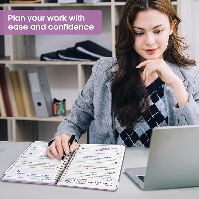 2026 Planner, Weekly and Monthly Calendar Planner Book, January 2026 - December 2026, Hardcover Spiral Planner with Monthly Tabs, Notes Pages, Perfect for Women & Men, A5 (6.4" x 8.5") - Purple