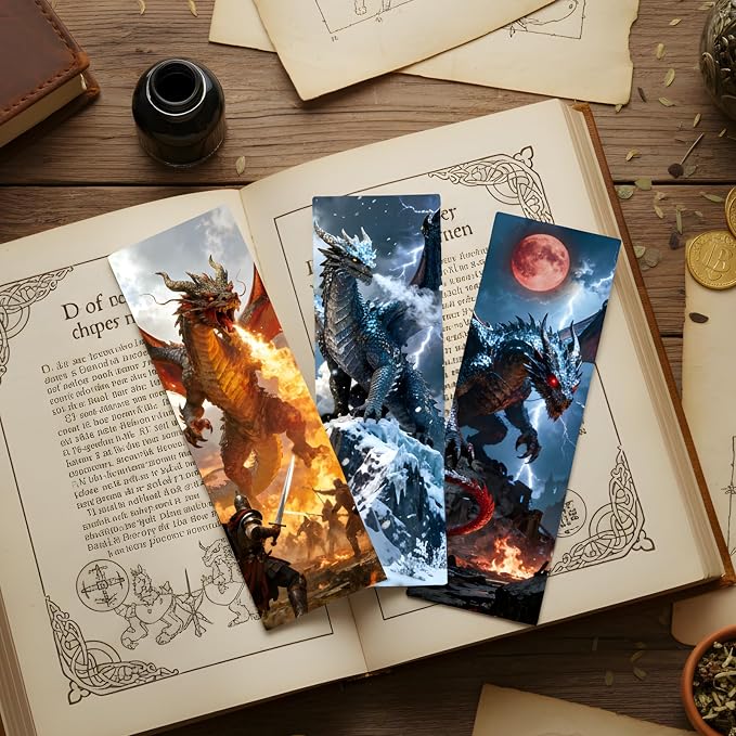 Fantasy Dragon Bookmark for Kids, 100 Pcs Fantasy Bulk Paper Bookmarks for Book Lovers, Cool Dragon Paper Book Mark Reading Accessories Gift for Kid Men Students Teenagers