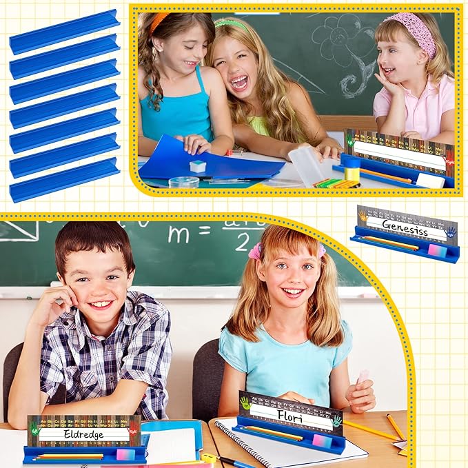 PerKoop 5 Pcs Classroom Desk Name Plates Holder for Student Index Cards Storage Kids Desk Accessories Desktop Prop and Station Guard Panels Organizer Water Bottle Holder