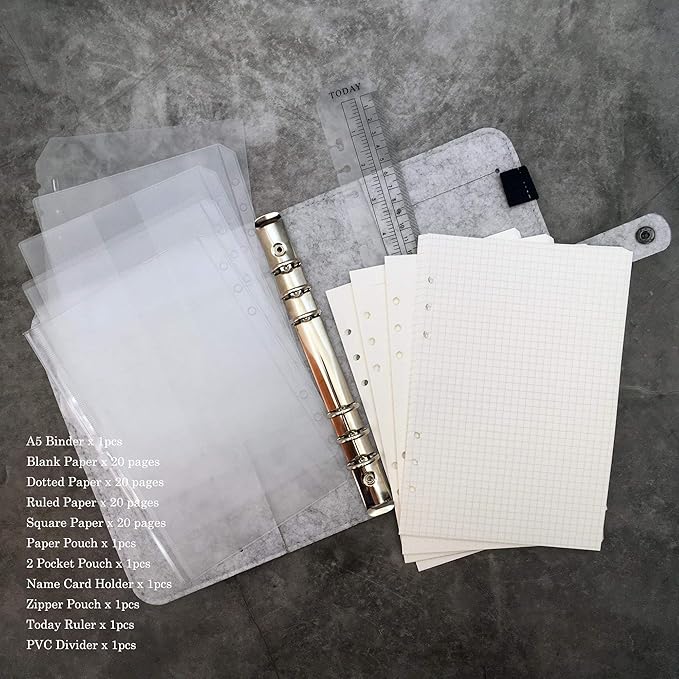 A5 Felt Binder with Pages & Binder Pocket Set Aqua Mint
