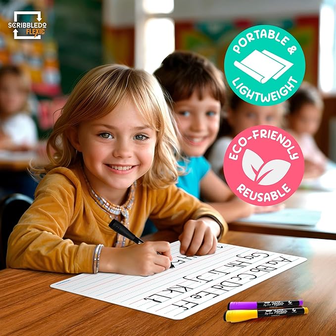 SCRIBBLEDO Small Lined Erasable Sheets for Students 9”x12” Dry Erase Sheets with Lines Ruled Writing Whiteboard Sheets Homeschool Supplies Teacher Classroom Pack of 10