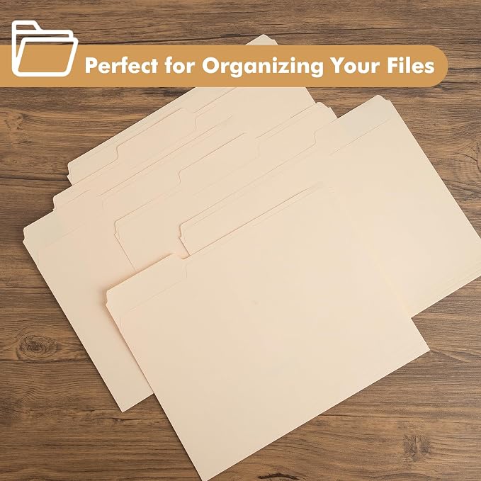 Manila File Folder, 1/3-Cut Tab, Letter Size, Manila Folders with Tab, 100 per Box