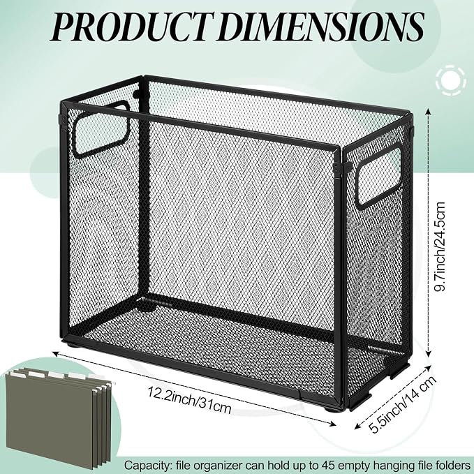 2 Pack Hanging File Holder, 10 Hanging Folders, Metal Mesh, Letter Size Folder Storage, Desktop Storage Cabinets, Office School Document(Green,Small)