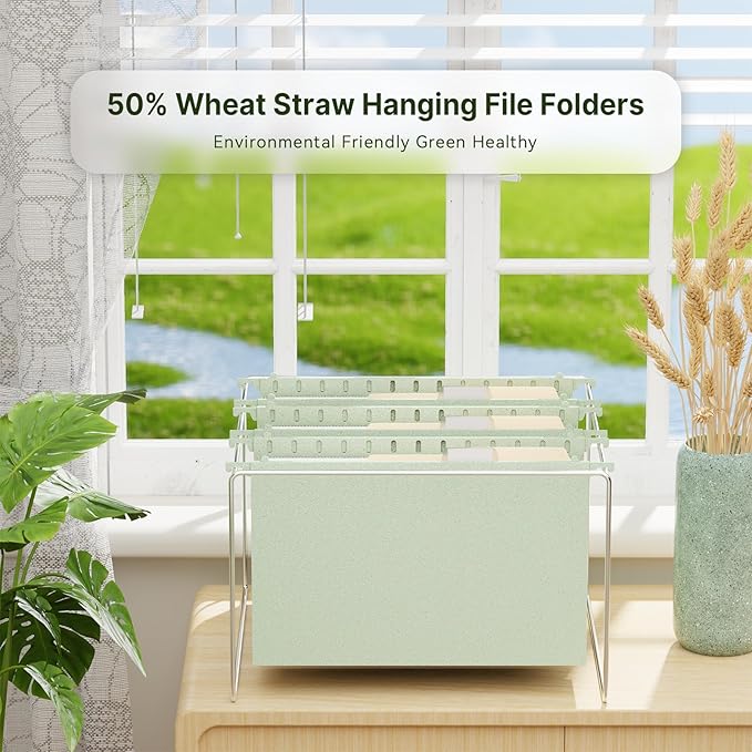 XINGIA Extra Capacity Legal Size File Folders Hanging with Tabs, 3'' Expanding Plastic Hanging File Folders for Filing Cabinet, 6 Pack Wheat Straw Hang Folders for Bulky Files,Hanging File Organizer