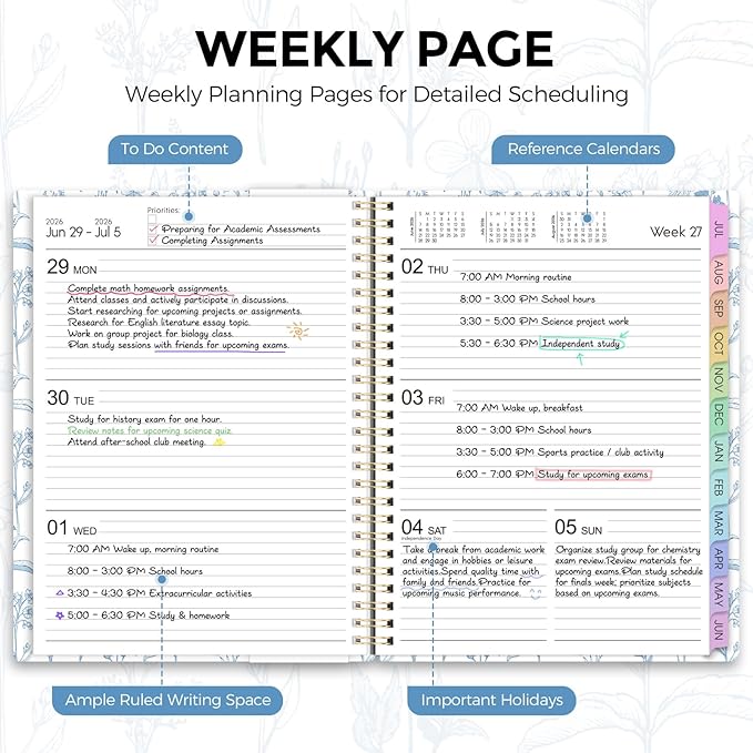 SKYDUE 2026-2027 Monthly and Weekly Academic Planner, July 2026-June 2027, 8.5"x11", Agenda Calendar with Colorful Tabs and Storage Pocket, Ideal for School Office Supplies