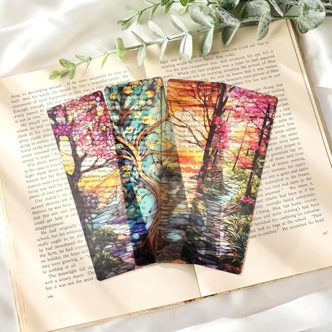 Fantasy Trees Bookmark Gifts - 10 Pcs Pretty Seasons Stained Glass Bookmarks for Women Men Book Lovers Students Aesthetic Page Marks School Reading Accessories Bookish Birthday Graduation Gift
