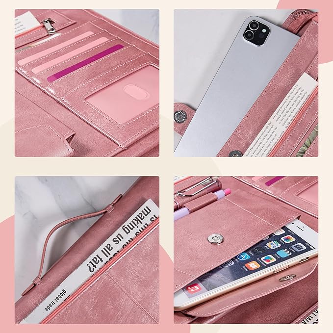 Calfinder Personalized Portfolio for Women&Men, Free Name Engrave,Customized Leather Padfolio, Business Portfolio with with Handle for Ipad, Unique Gift for Graduation
