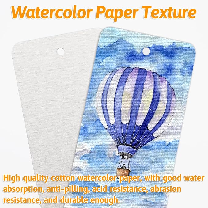 DSYIL 50 Sets Watercolor Paper Bookmarks with Tassels, Blank Book Marks Making Kit, Heavyweight Watercolor Paper Cards Bulk for Classroom Projects and DIY Craft, 5.5 x 2 Inches