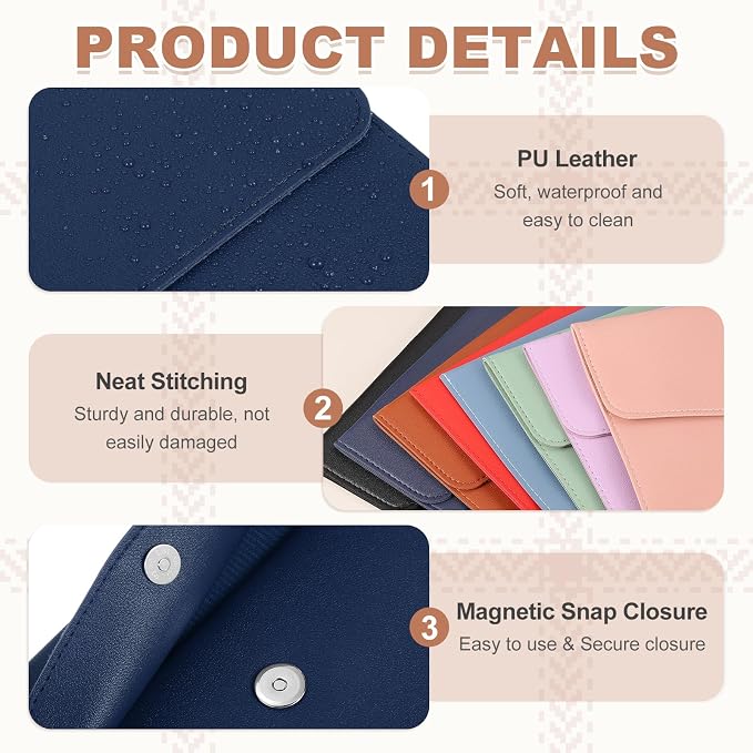 PATIKIL 2Pcs PU Leather A4 File Folder, Document Holder Envelope Waterproof Napa Texture Filing Organizer Portfolio Folder Case with Magnetic Snap Closure for Home Office, Navy Blue, Pink