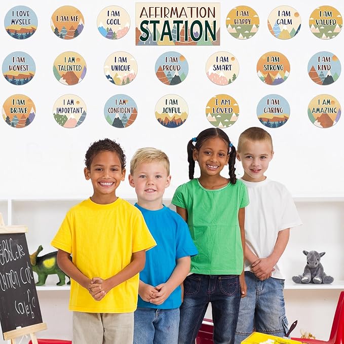 Mountains Affirmation Station Bulletin Board Set Positive Bulletin Board for Classroom Growth Mindset Decoration Inspirational Motivational Accent Cutouts for Home School Teacher Wall Mirror Supply