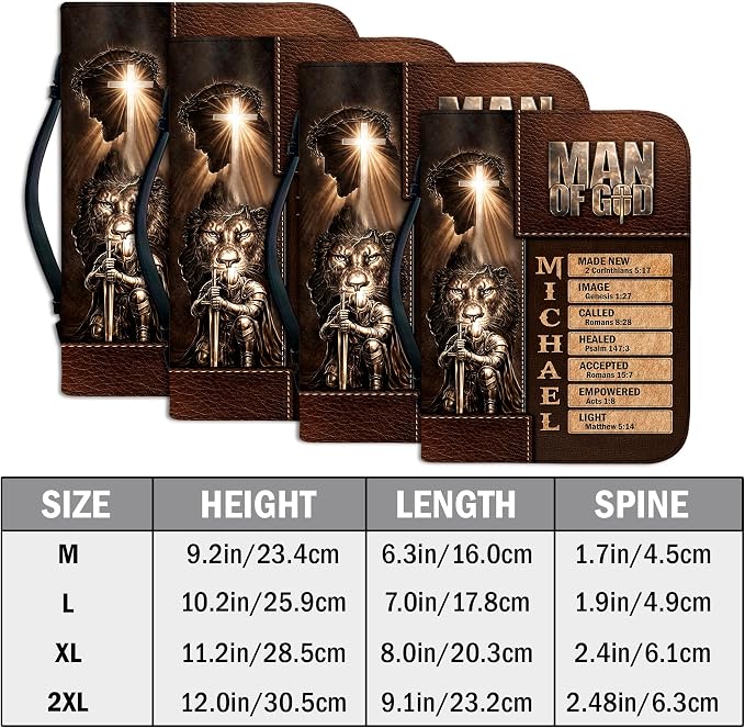 Personalized Man of God Bible Cover, God Says I Am Bible Case PU Leather, Bible Holder Handle Zipper, Faith Scripture with Name Case Bag, Religious Gifts for Church Christians Women Men (05)